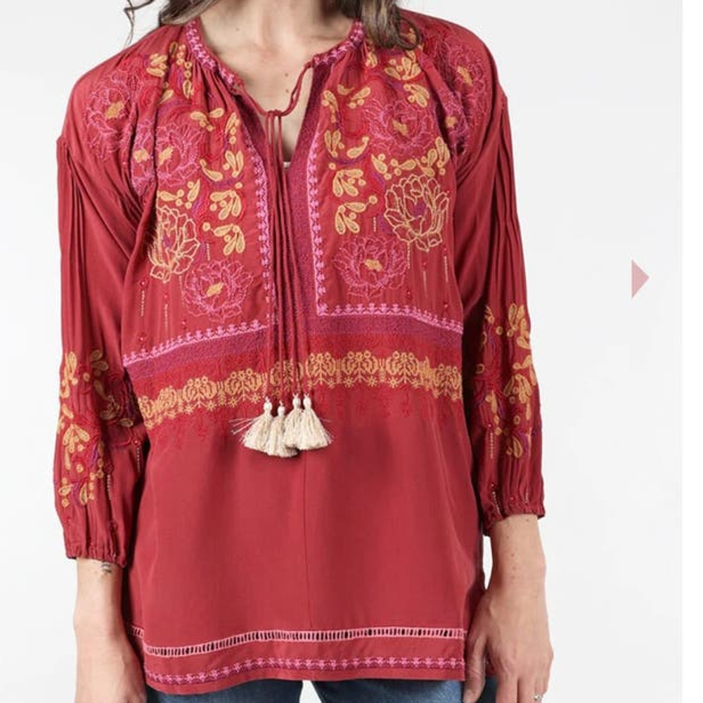 JOHNNY WAS PEYTON TUNIC 100% Silk Currant Size MEDIUM NWT